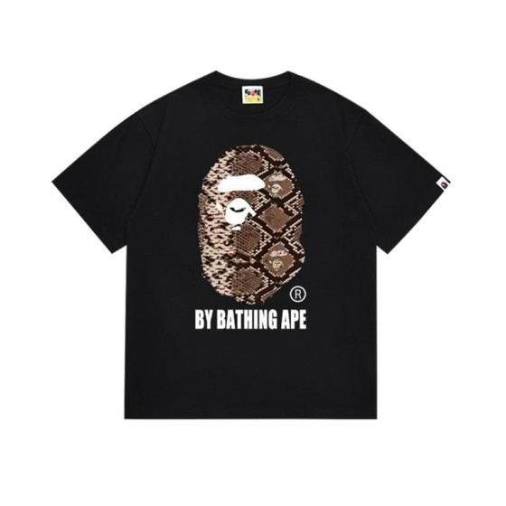 Black BAPE T-Shirt with Snake Print Ape Head and "BY BATHING APE" Logo